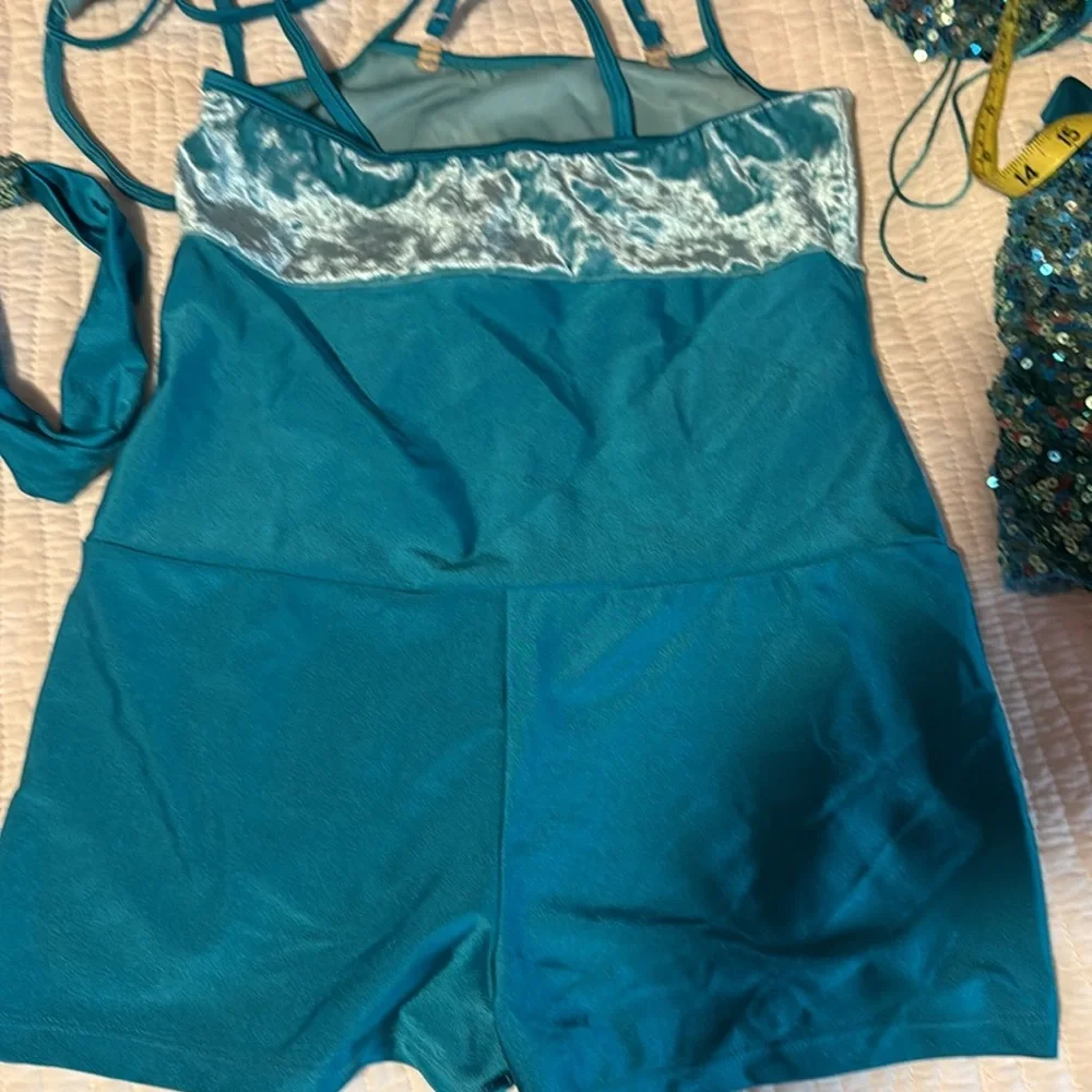 balera Teal Sequin Dance Costume Set girls
